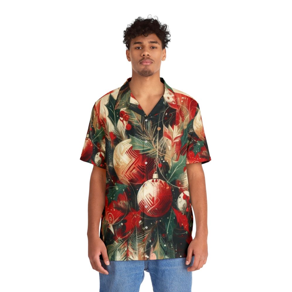 Festive Hawaiian Shirt with Christmas Decorations - People Front