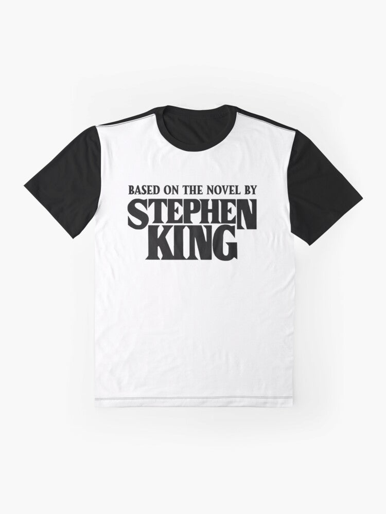 A graphic t-shirt featuring a design inspired by Stephen King's "The Dark Tower" book series. - Flat lay