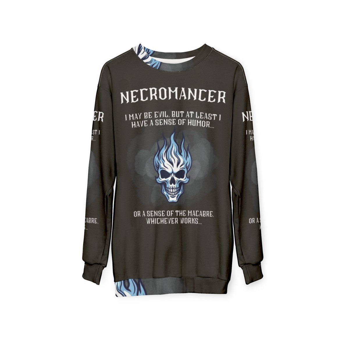 Necromancer Sweatshirt with Dark Fantasy Graphic - hanging