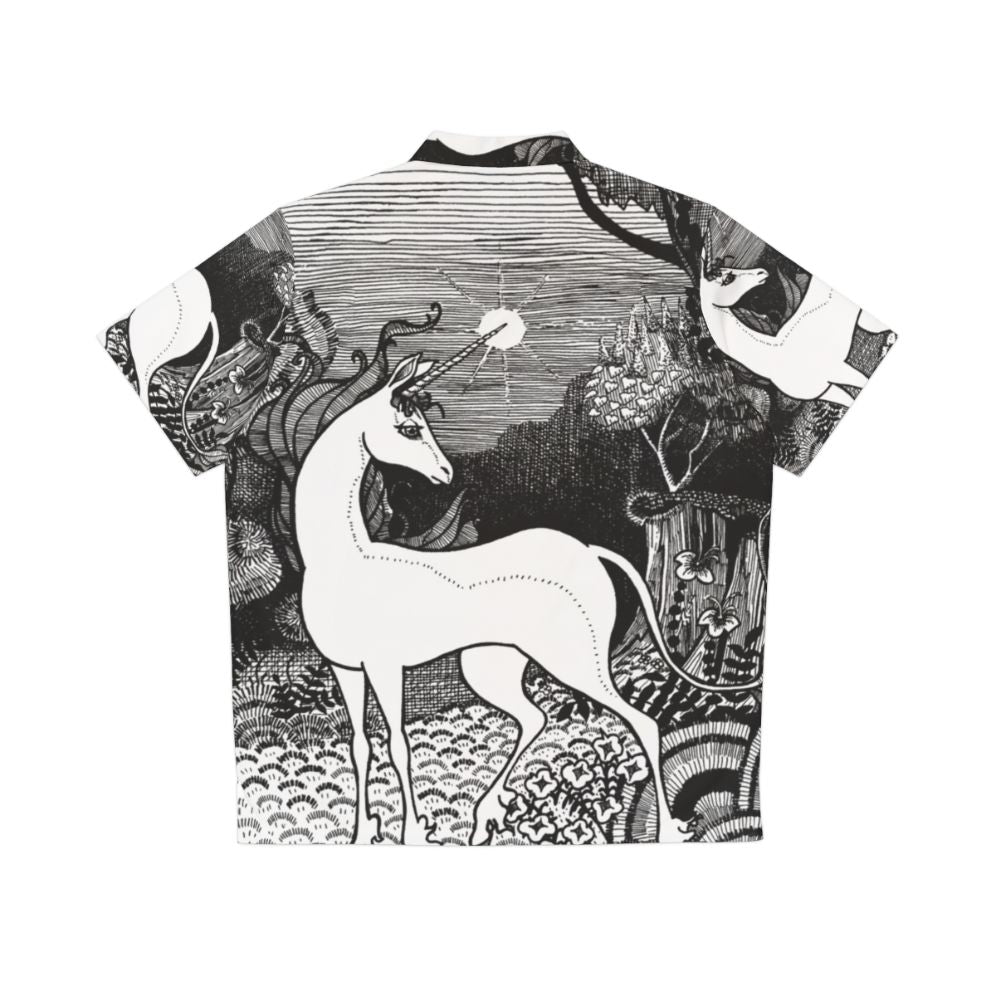 Enchanting 'The Last Unicorn' fantasy Hawaiian shirt with whimsical forest and unicorn design - Back