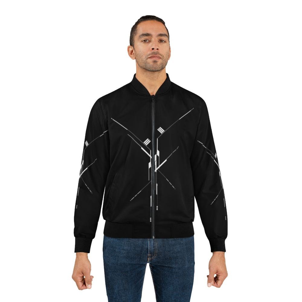 Futuristic geometric lines bomber jacket with abstract graphic design - Lifestyle