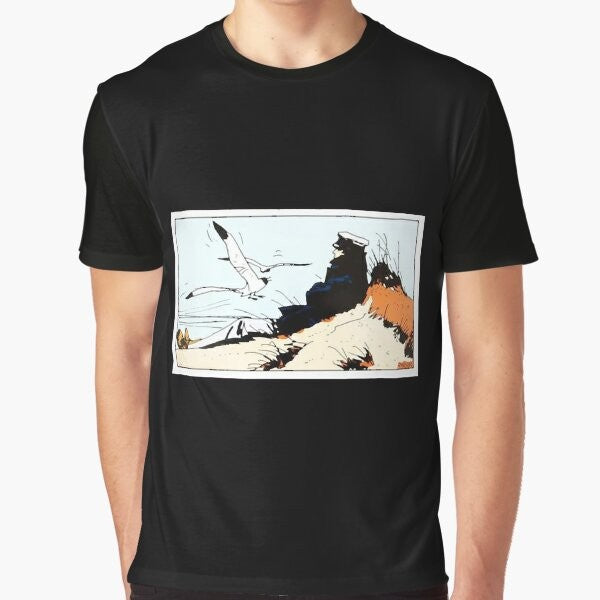 Corto Maltese vintage graphic t-shirt featuring the classic Italian comic book character and his sailing adventures.