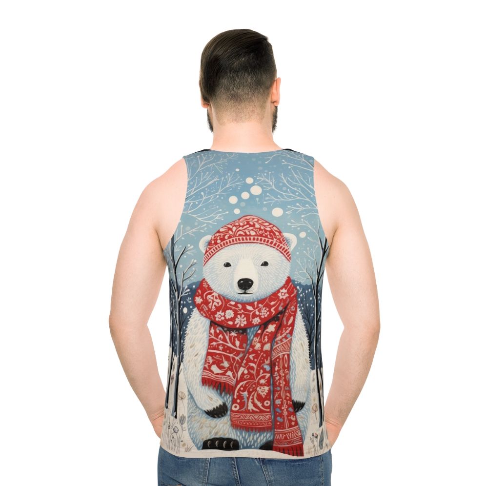 Vintage Christmas White Bear Winter Artwork Unisex Tank Top - men back