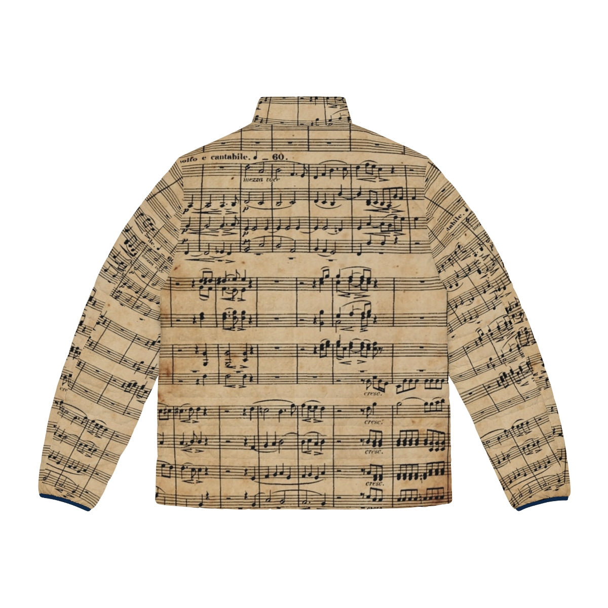 Puffer jacket featuring Beethoven's 9th symphony sheet music on antique paper - Back