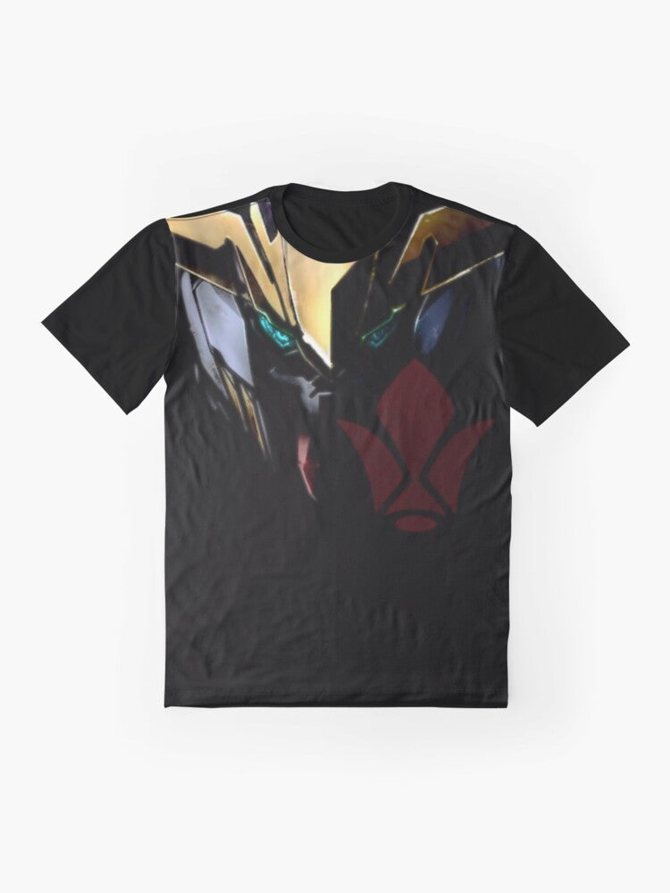 Iron Blooded Orphans Barbatos Tekkadan Graphic T-Shirt with Mecha Anime Logo - Flat lay