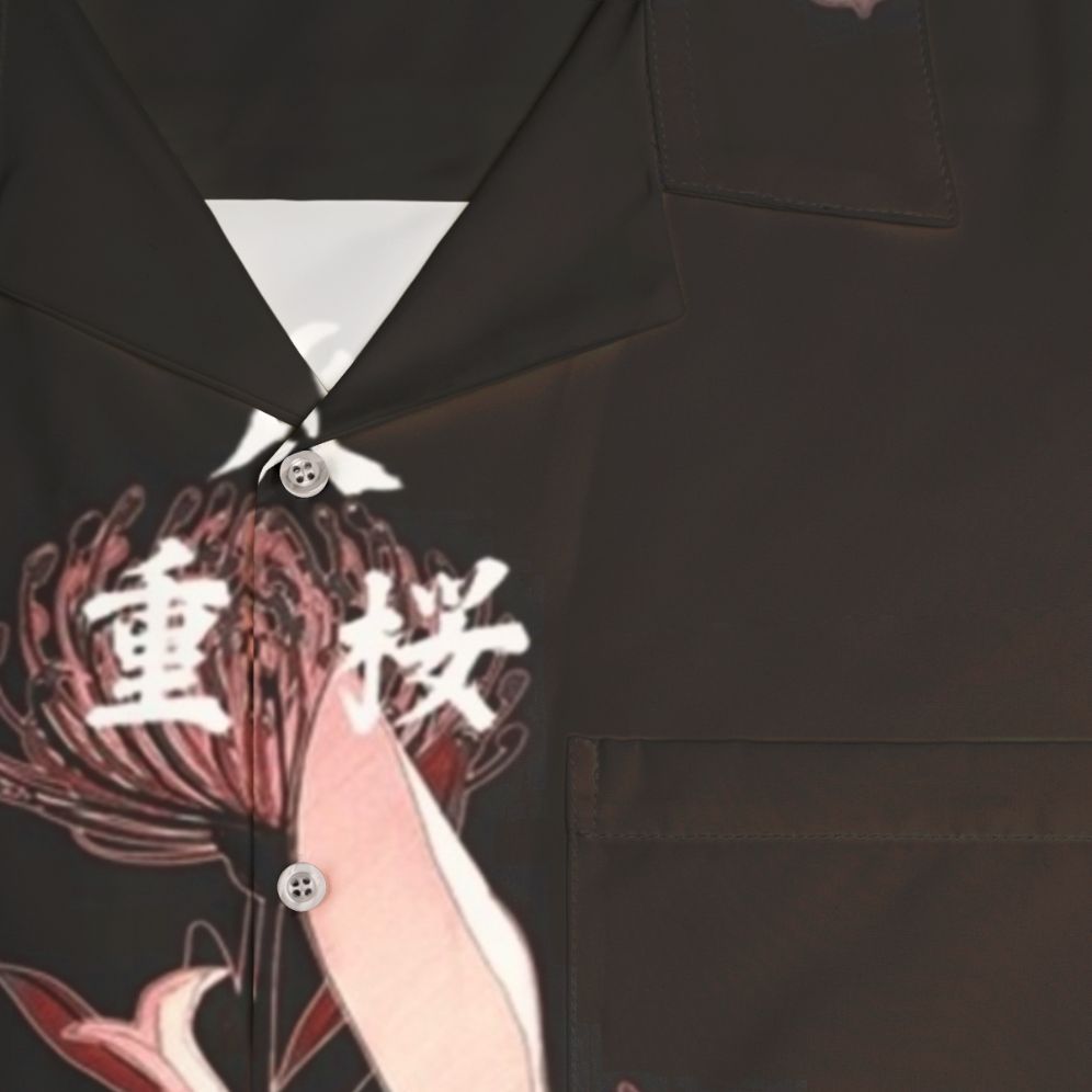 Fiery Higanbana and Fox Samurai Anime Hawaiian Shirt - Detail