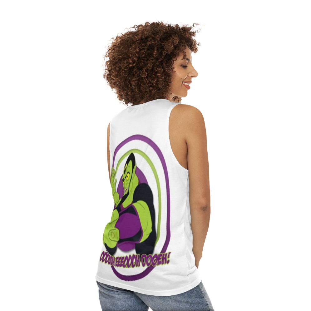 Unisex cartoon inspired classic TV references tank top - women back