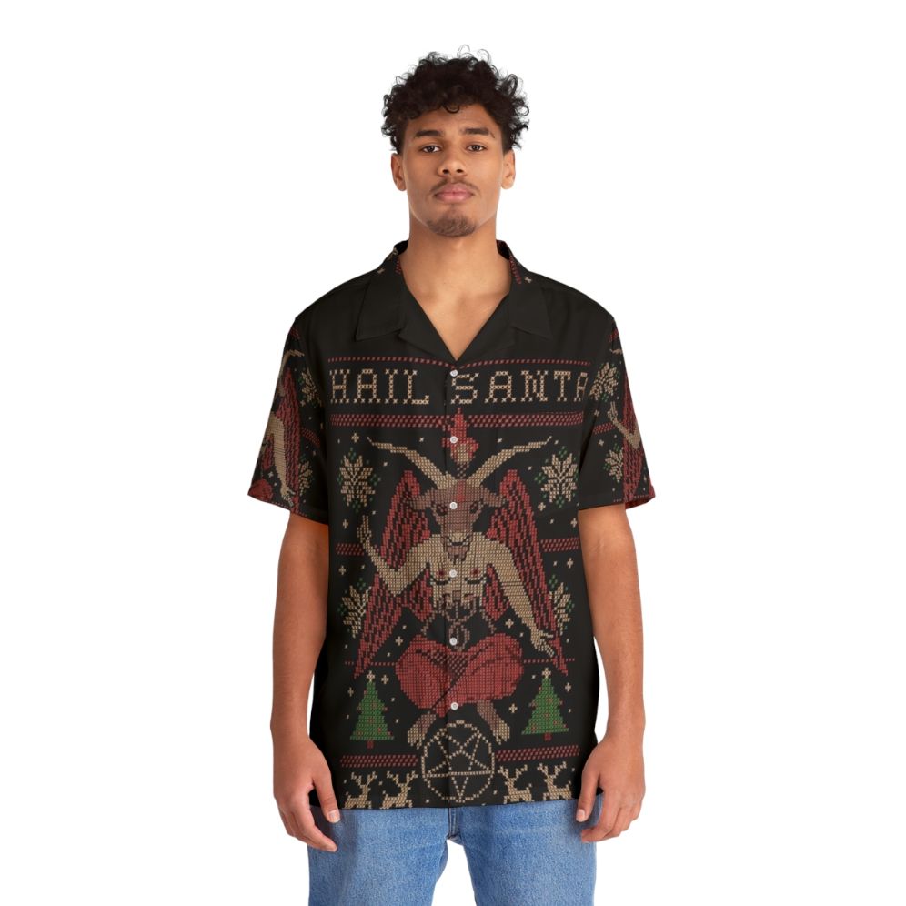 Hail Santa Pixel Art Hawaiian Christmas Shirt - People Front