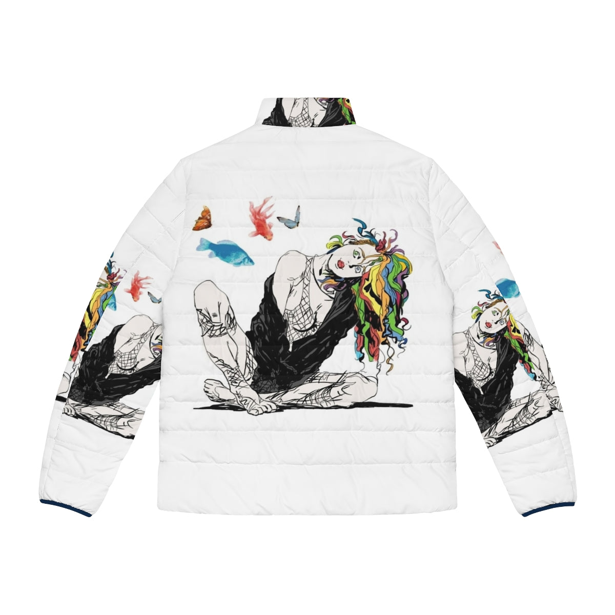 Delirium The Sandman Vertigo Comics Puffer Jacket featuring a surreal and colorful design - Back