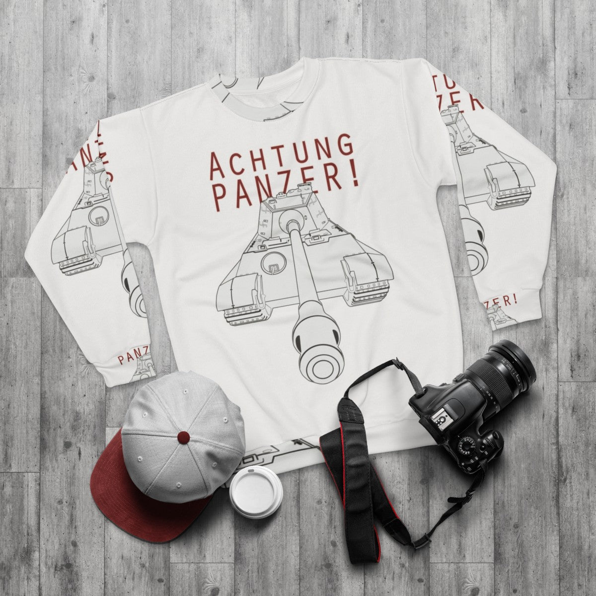 Achtung Panzer! German Tiger II Tank Sweatshirt for WWII Fans - flat lay