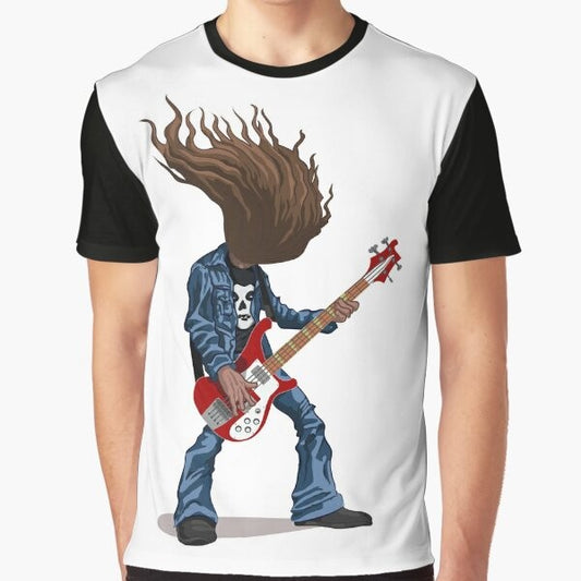 Graphic t-shirt featuring Cliff Burton, the legendary bass guitarist of the thrash metal band Metallica