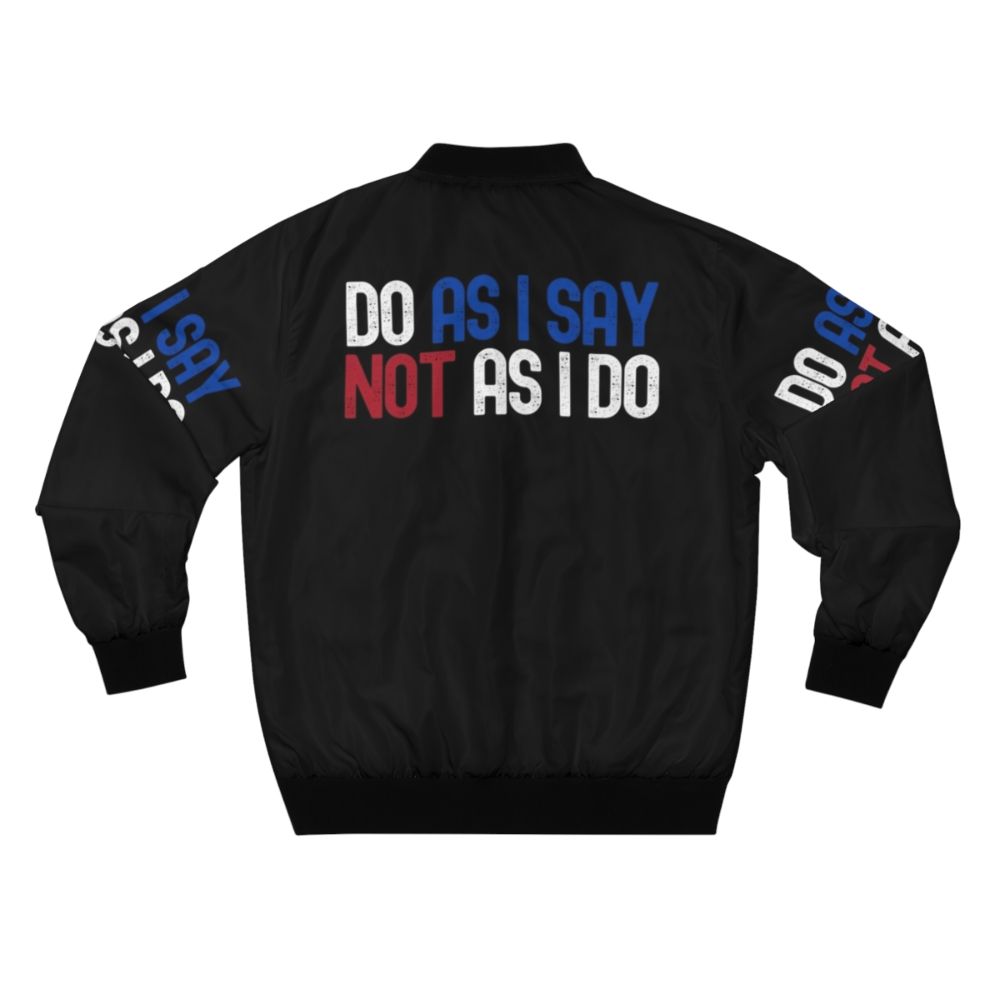 "Hypocritical Politics" bomber jacket with text and political imagery - Back