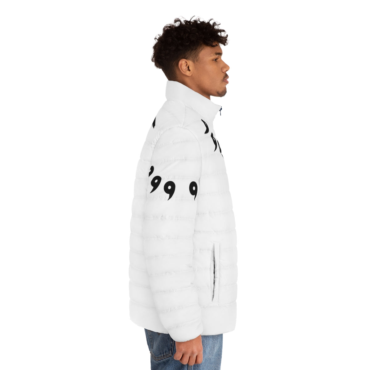 Anime Tomoe puffer jacket featuring the Sage of the Six Paths design - men side right