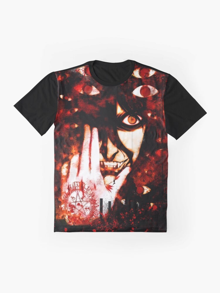 Hellsing gothic anime t-shirt with dark and supernatural graphic design - Flat lay