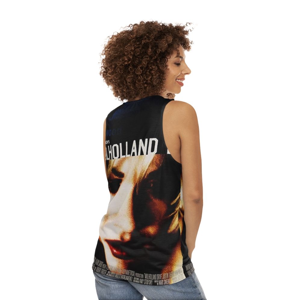 Hollywood Poster Unisex Tank Top with David Lynch Movies and Mulholland Dr Graphic - women back