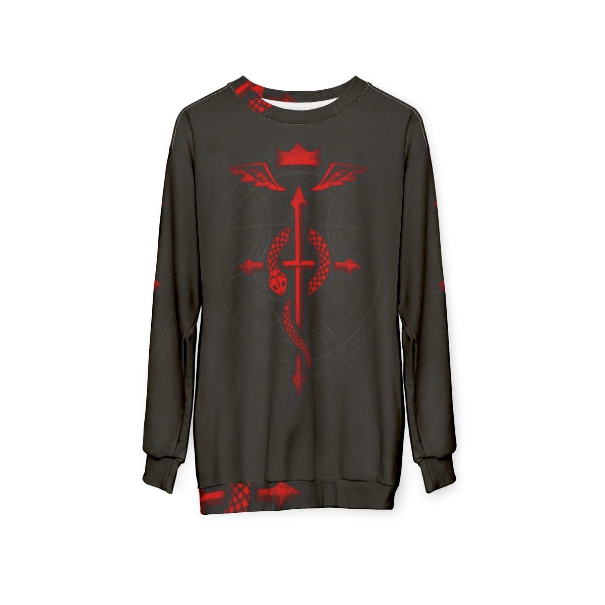 Alchemist Flamel Sweatshirt featuring the alchemy symbol from Fullmetal Alchemist anime - hanging