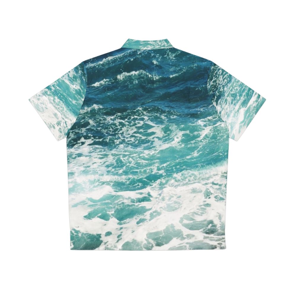 Blue Ocean Waves Hawaiian Shirt with Wave Pattern - Back