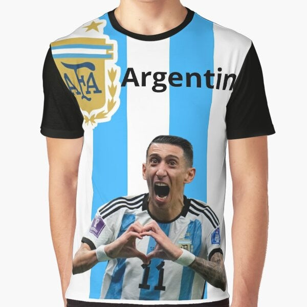 Di Maria Argentina T-Shirt with Player Celebrating Goal in 2022 World Cup