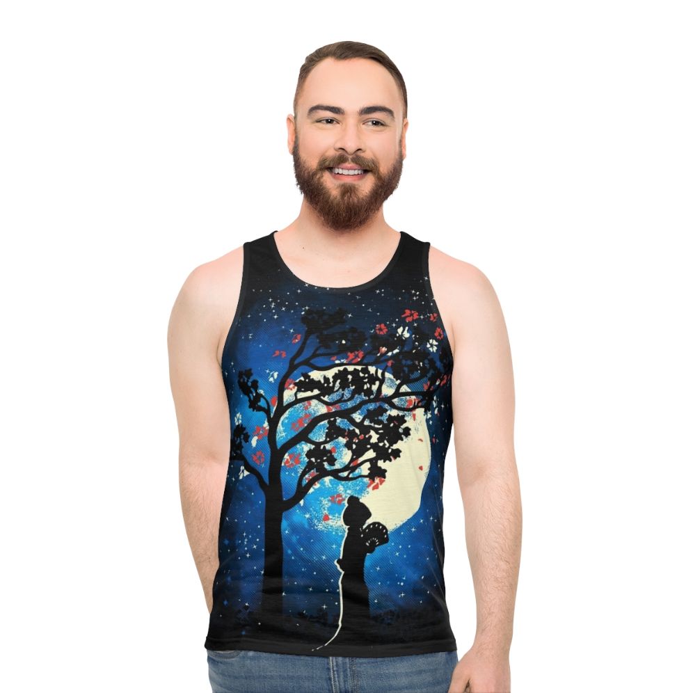 Tranquility unisex tank top with cherry blossom design - men