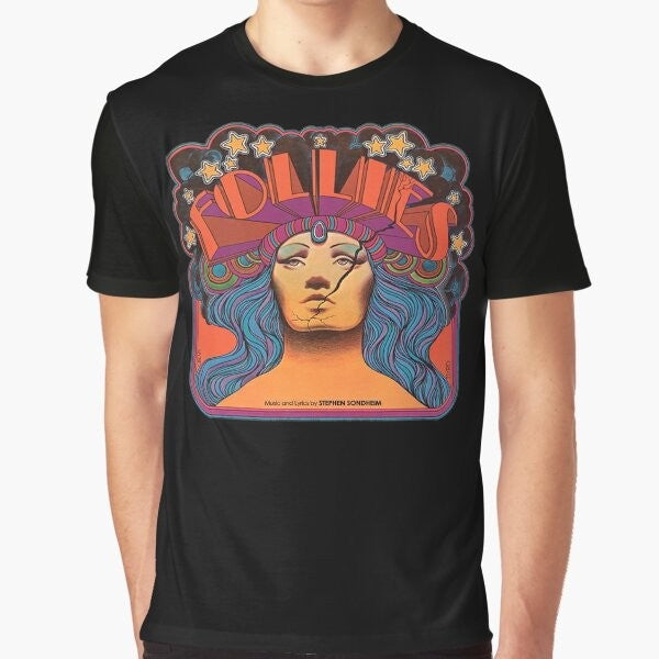 Vintage-style "FOLLIES" graphic tee featuring the iconic Stephen Sondheim musical.