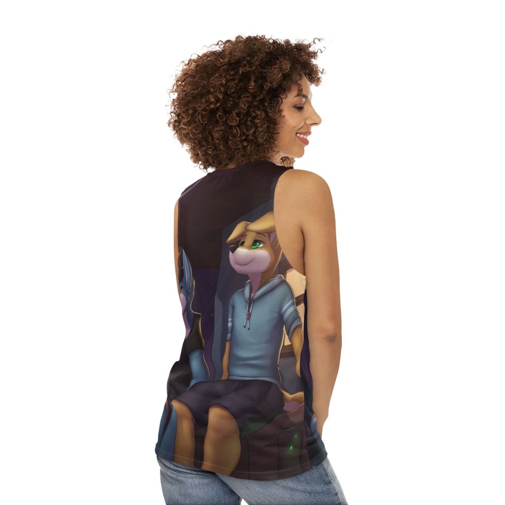 Unisex Weekend 2 cover art furry dog tank top - women back