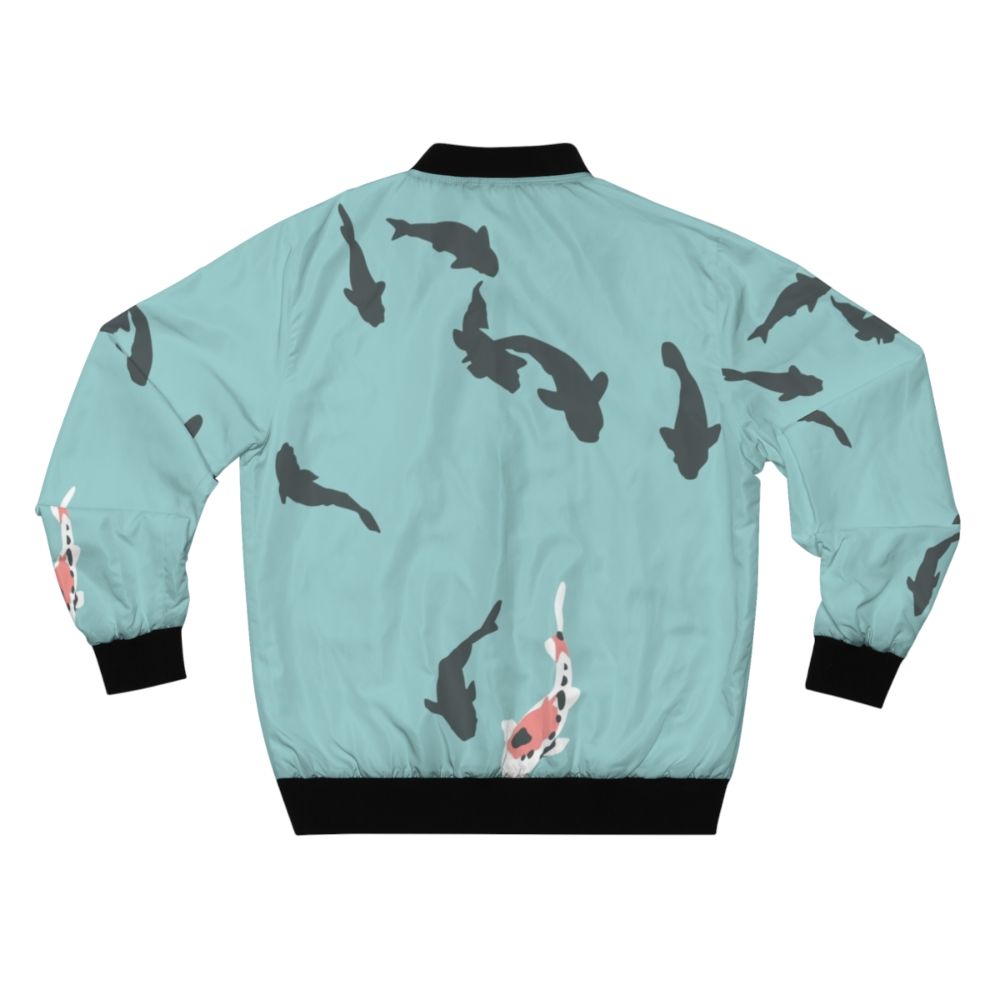 A bomber jacket featuring a minimalist koi fish design inspired by the anime "A Silent Voice" - Back