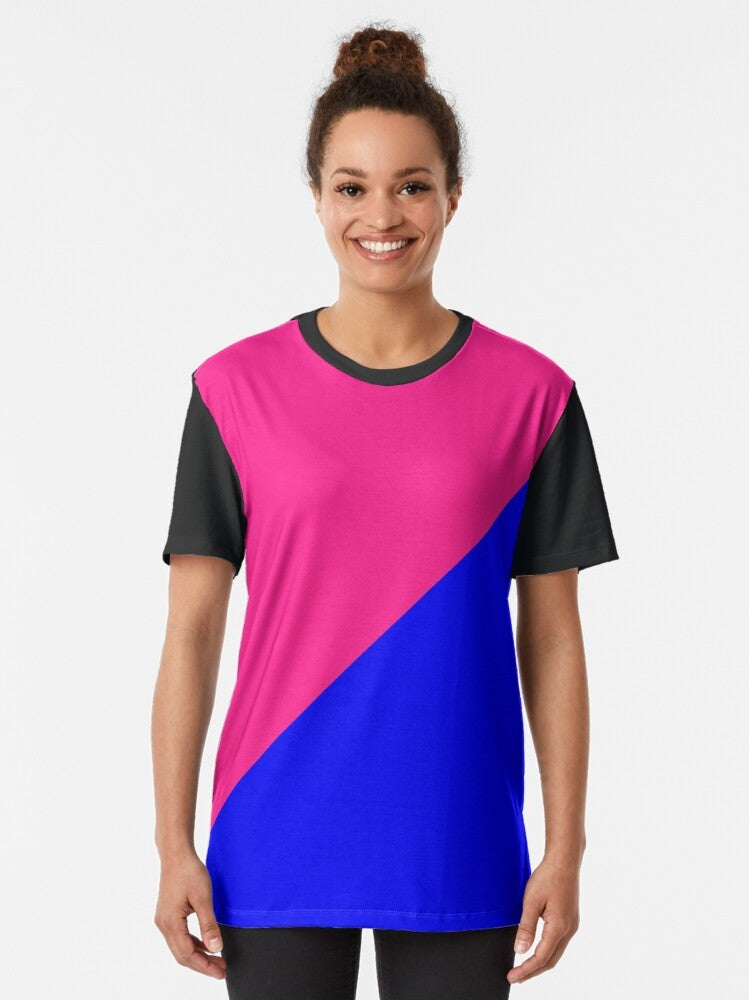 A pink and blue half and half graphic t-shirt - Women