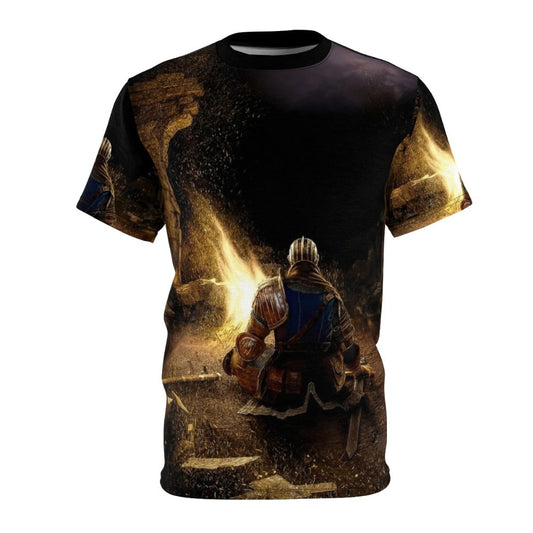 Bonfire inspired dark fantasy t-shirt for gamers who love the challenge of the Dark Souls series.