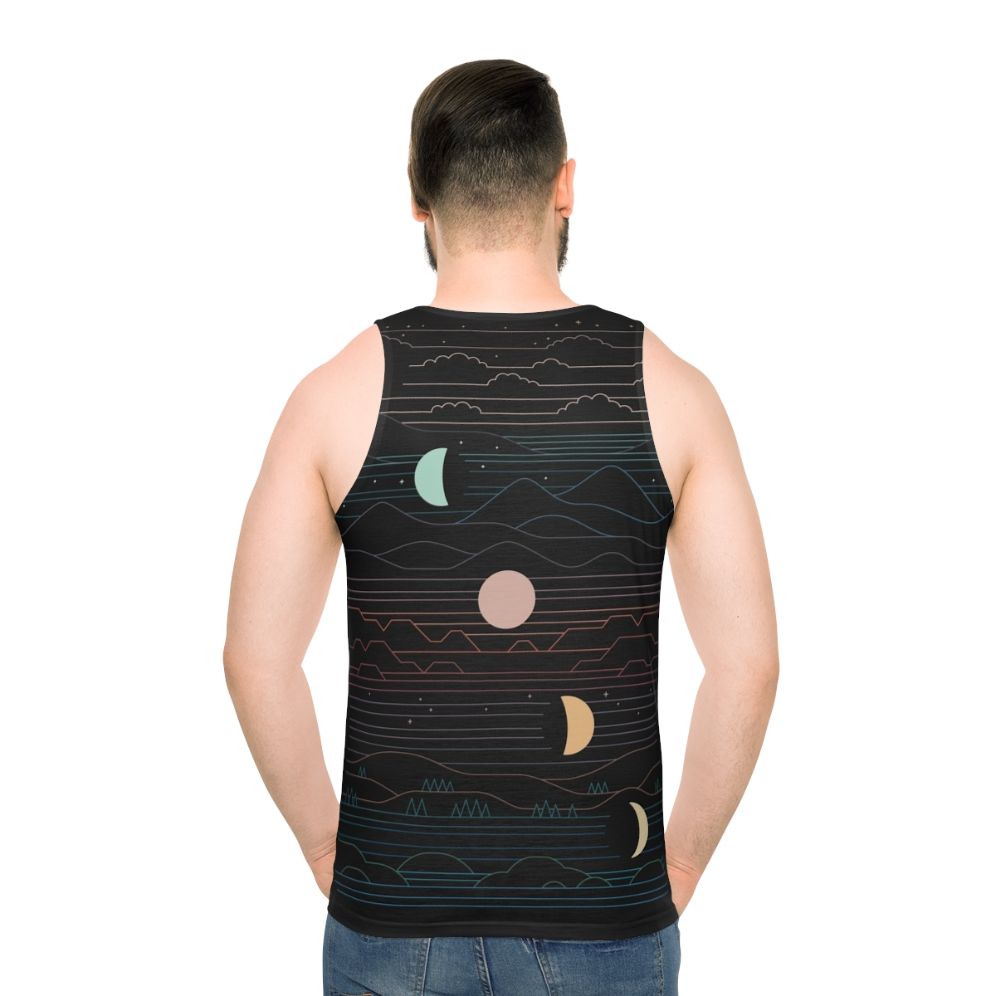 Unisex tank top with a celestial moon design - men back