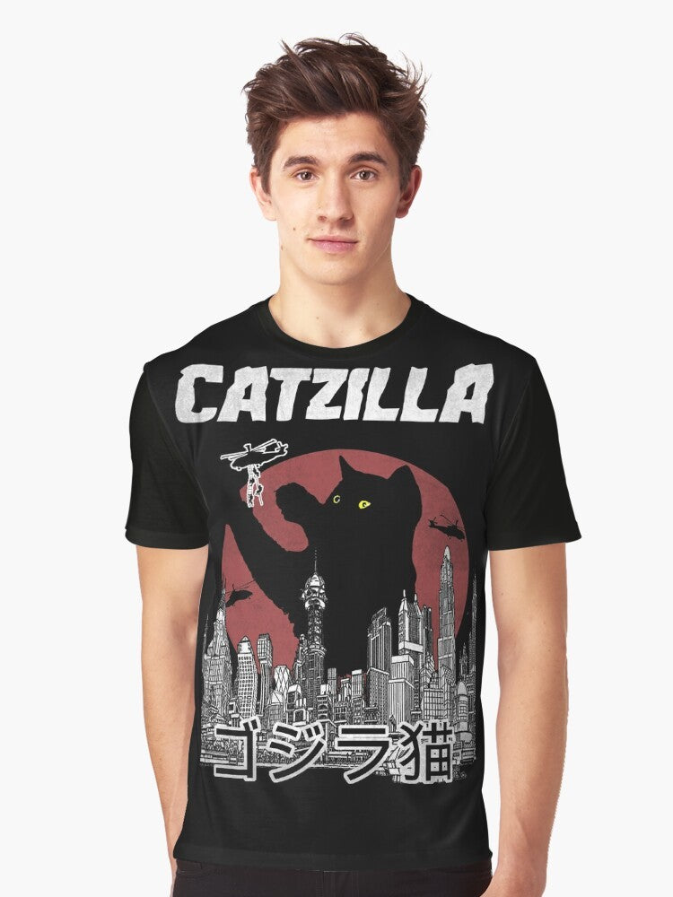 Catzilla, the cat version of Godzilla, on a vintage-style graphic t-shirt - Men