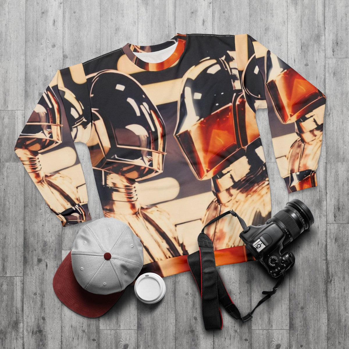 Get Lucky Disco 1970s Music Pop Robot Sweatshirt - flat lay