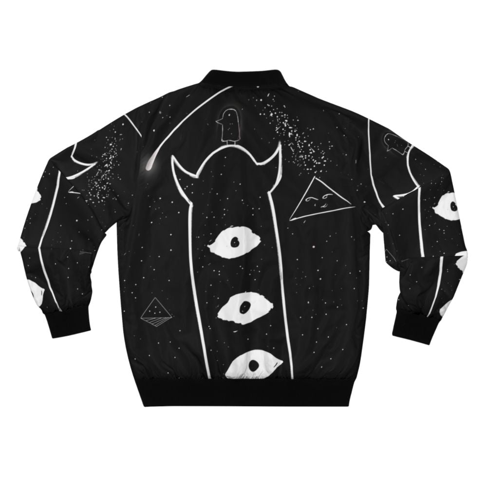 Punpun anime bomber jacket featuring black and white space-inspired graphics - Back