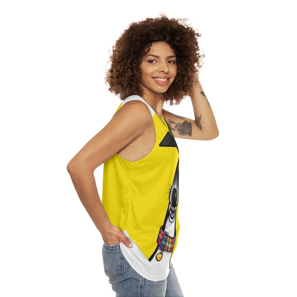 Unisex cartoon tank top featuring greyhound design - women side