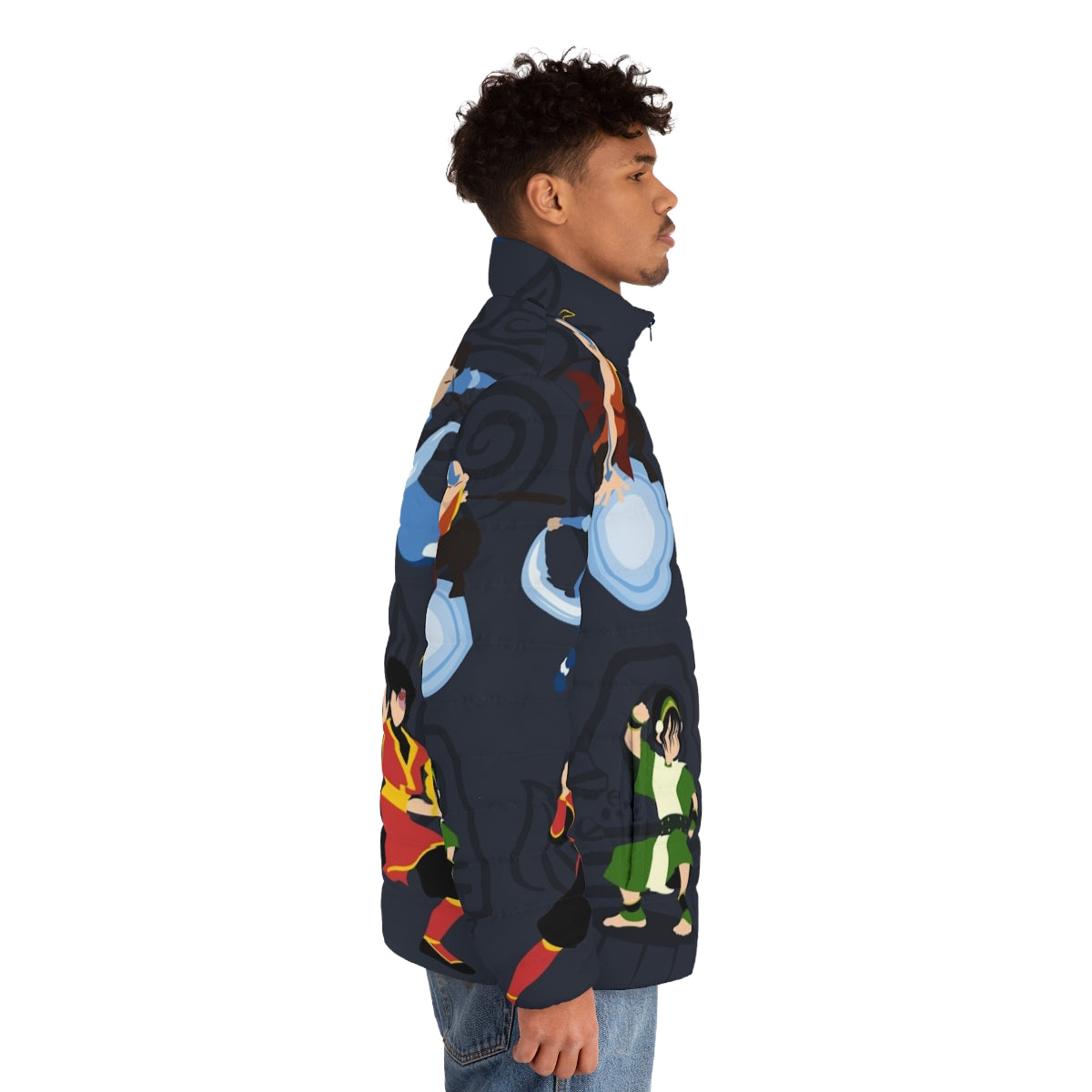 Minimalist puffer jacket with avatar and the last airbender design elements - men side right