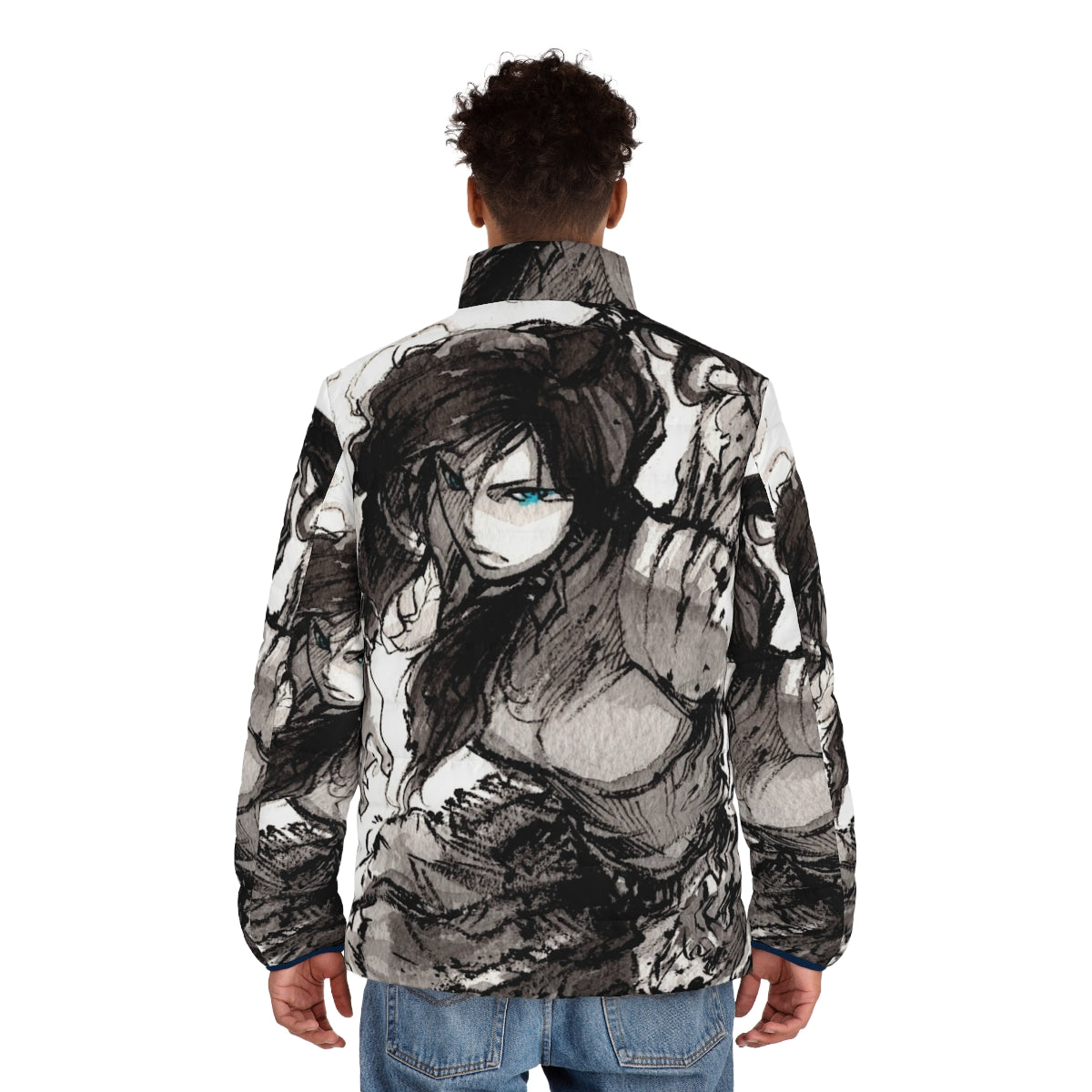 Korra Ink Study Avatar Puffer Jacket featuring elements of the four nations - men back