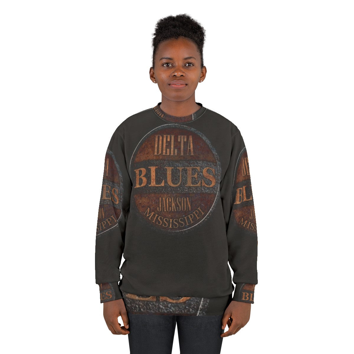 Rusty Delta Blues Sweatshirt with vintage American music and guitar graphics - women