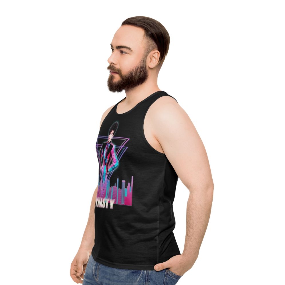 Alexis Colby unisex tank top with geometric 80s 90s design - men side