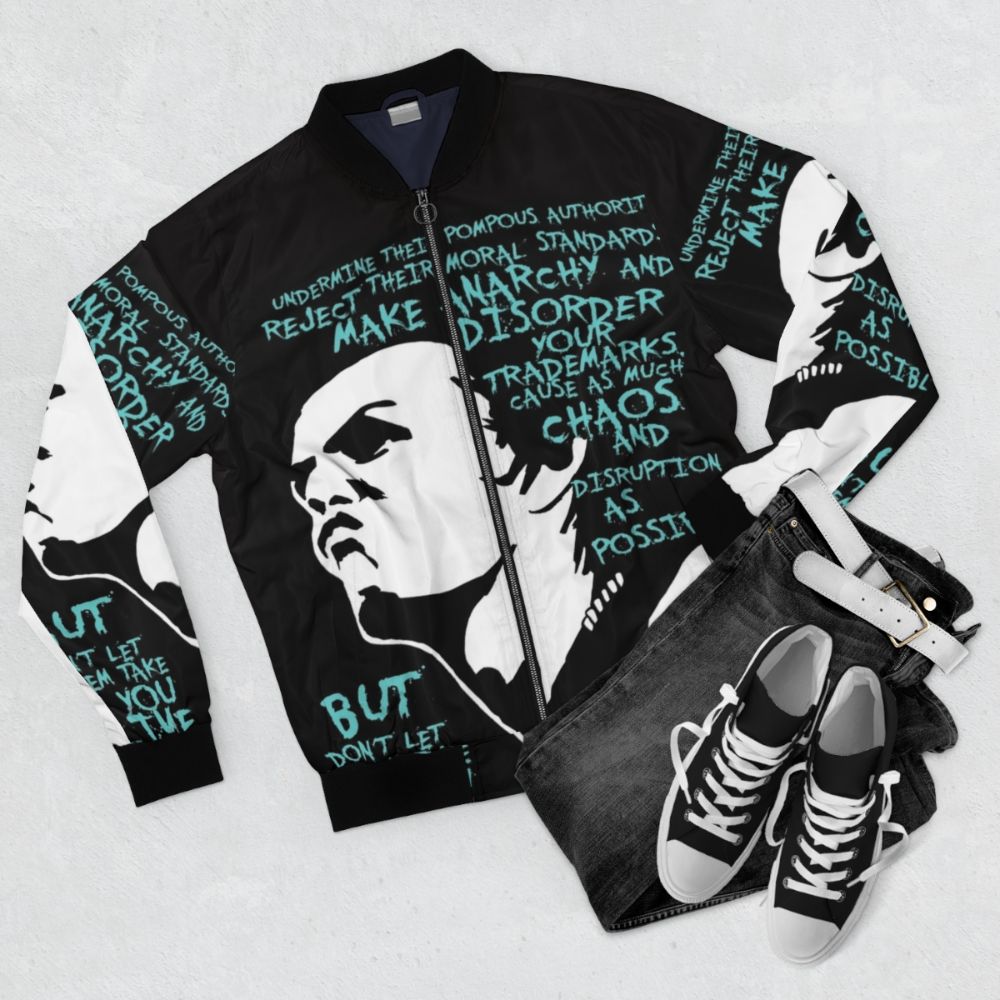 Sid Vicious Punk Bomber Jacket featuring Sex Pistols and pop art design - Flat lay