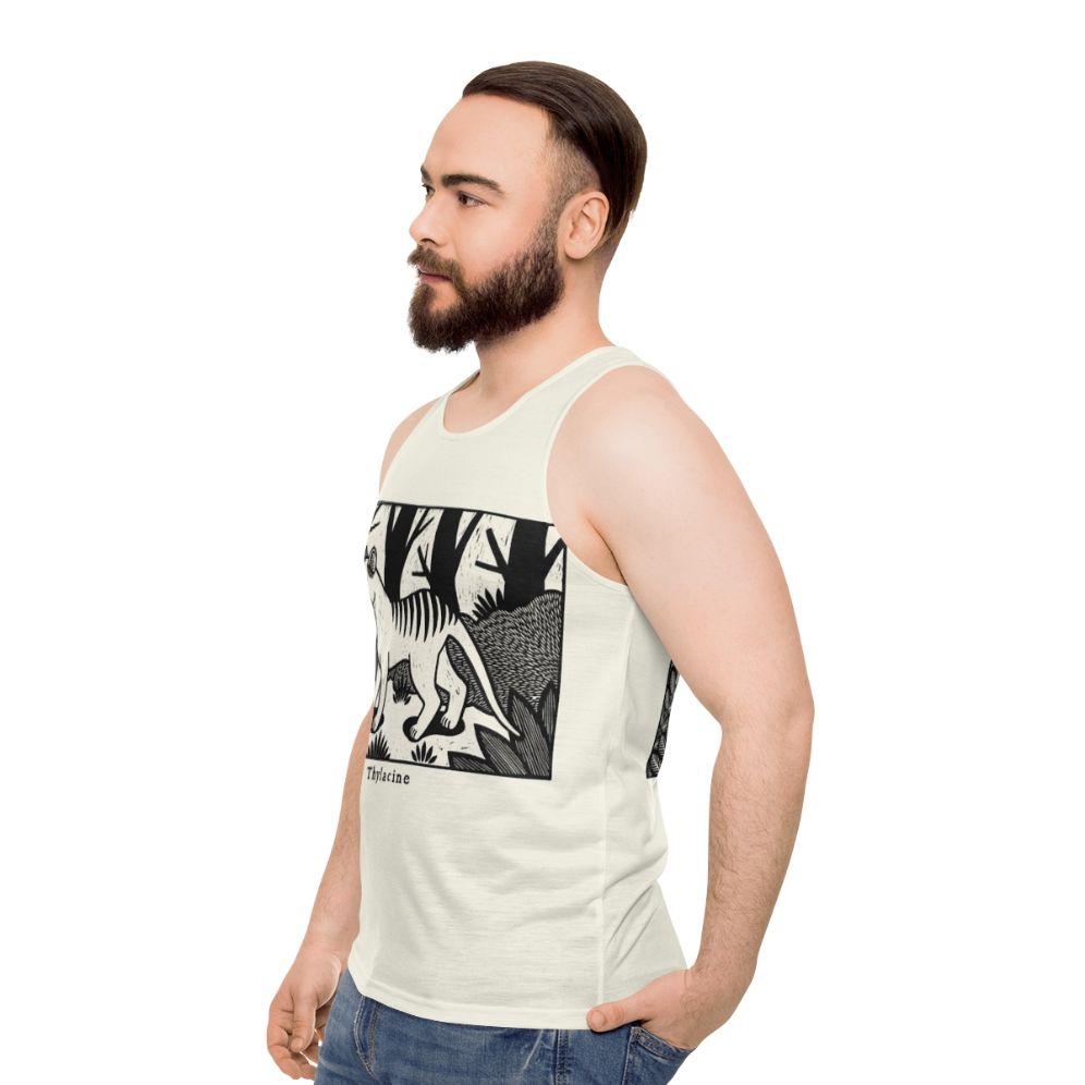 Vintage Thylacine Woodcut Unisex Tank Top - men side