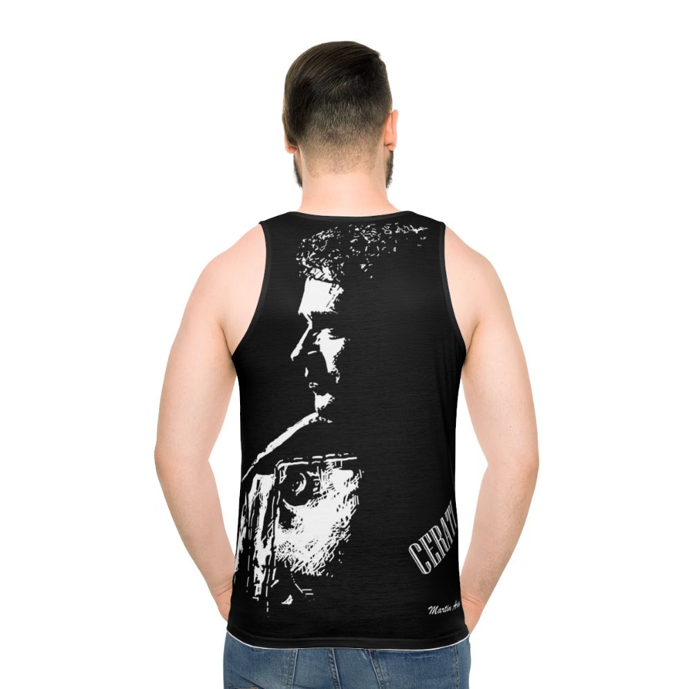 Unisex tank top with sunrise design - men back