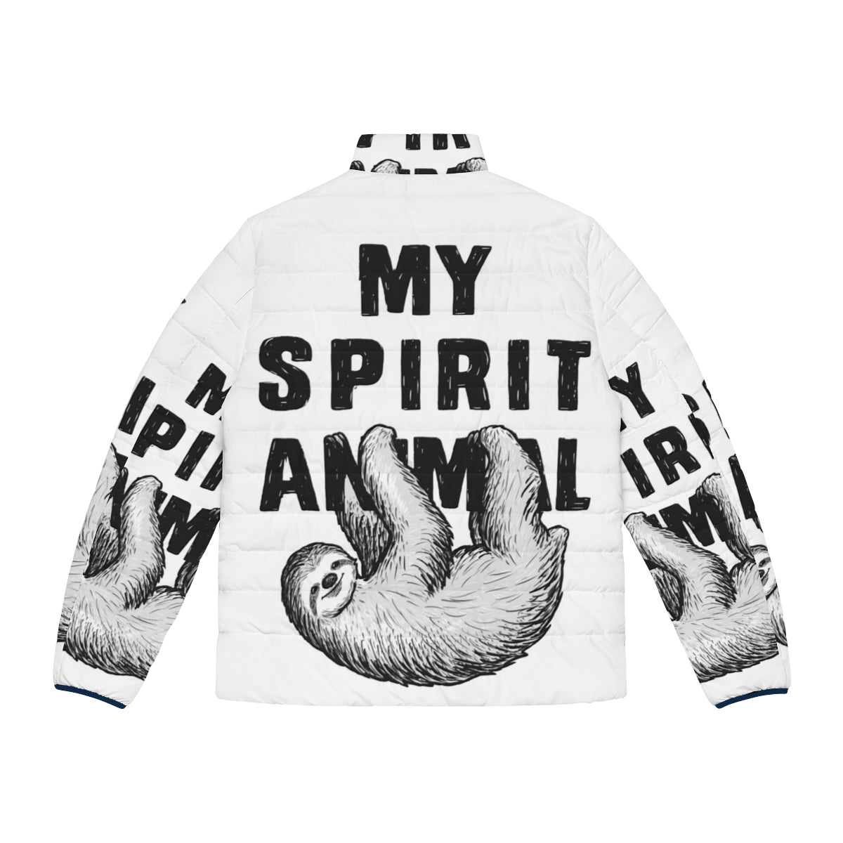 Sloth My Spirit Animal Puffer Jacket featuring witty and funny text - Back