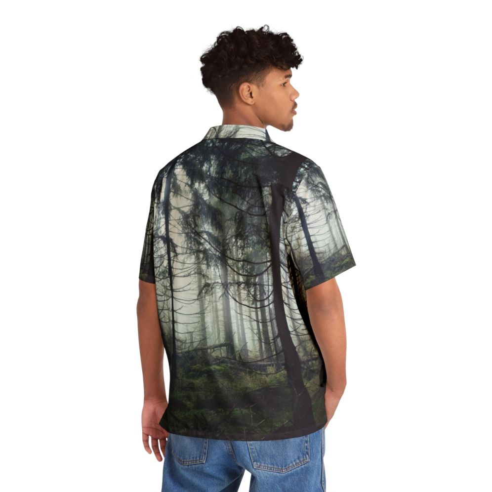 Enchanting forest Hawaiian shirt featuring a misty, nature-inspired landscape - People Back