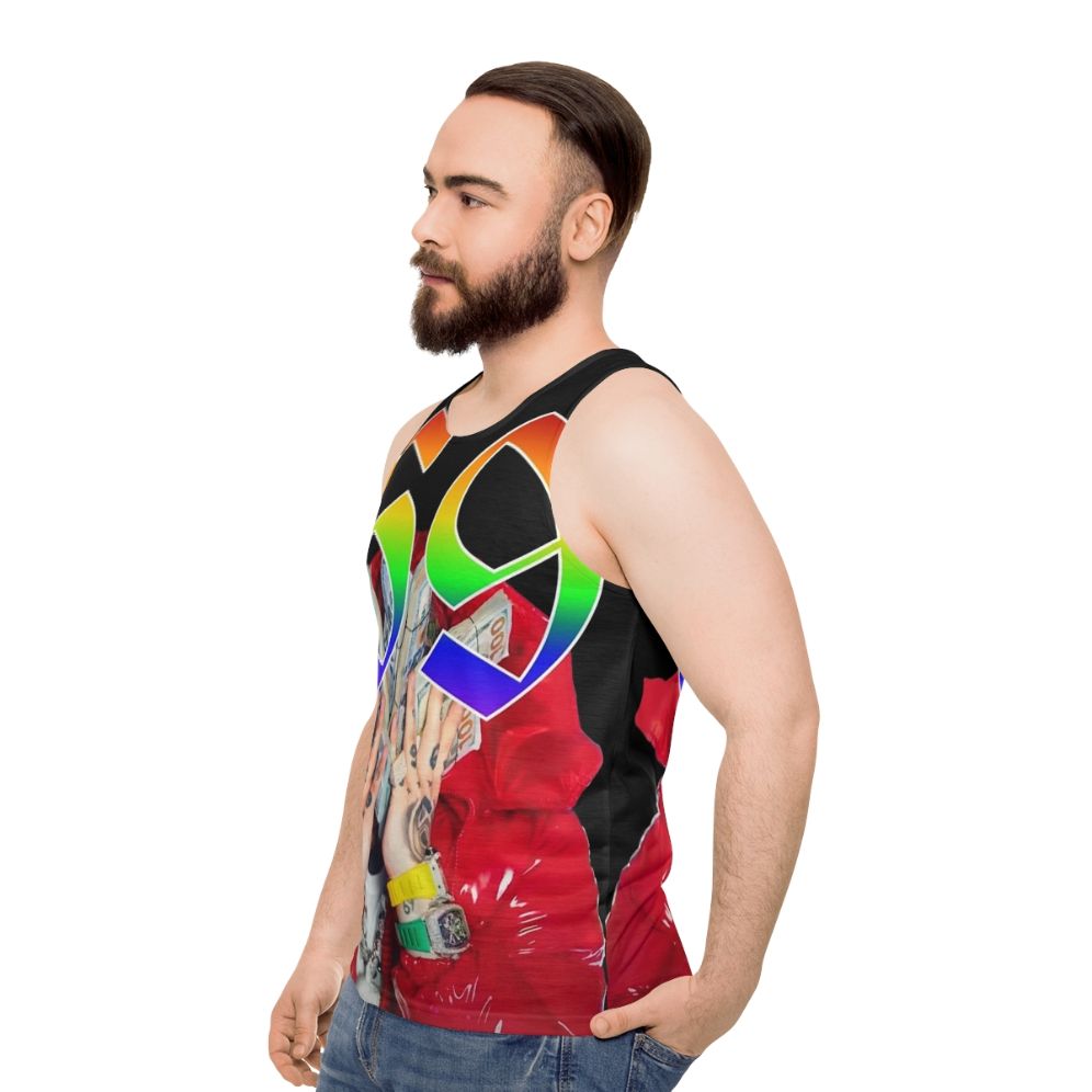 Unisex graphic tank top with hip-hop inspired design - men side