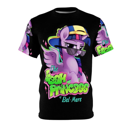 Vibrant t-shirt featuring the iconic Fresh Princess of Bel Mare design