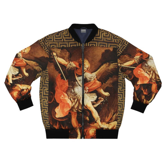 Vibrant St. Michael Archangel bomber jacket with sacred icon and mystic symbols