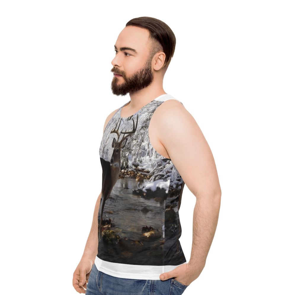 Whitetail deer printed unisex tank top - men side