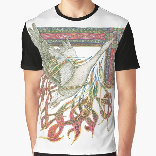 Lindisfarne Gospels inspired meditative graphic t-shirt with calligraphy and illumination design