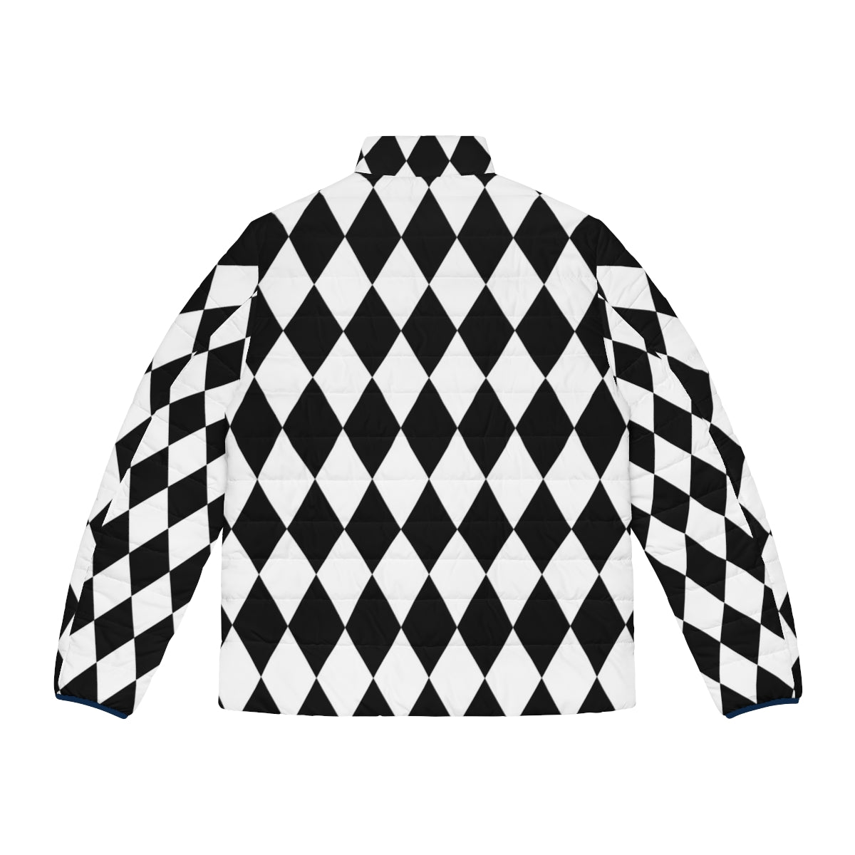 Black and white harlequin diamond pattern puffer jacket - Back