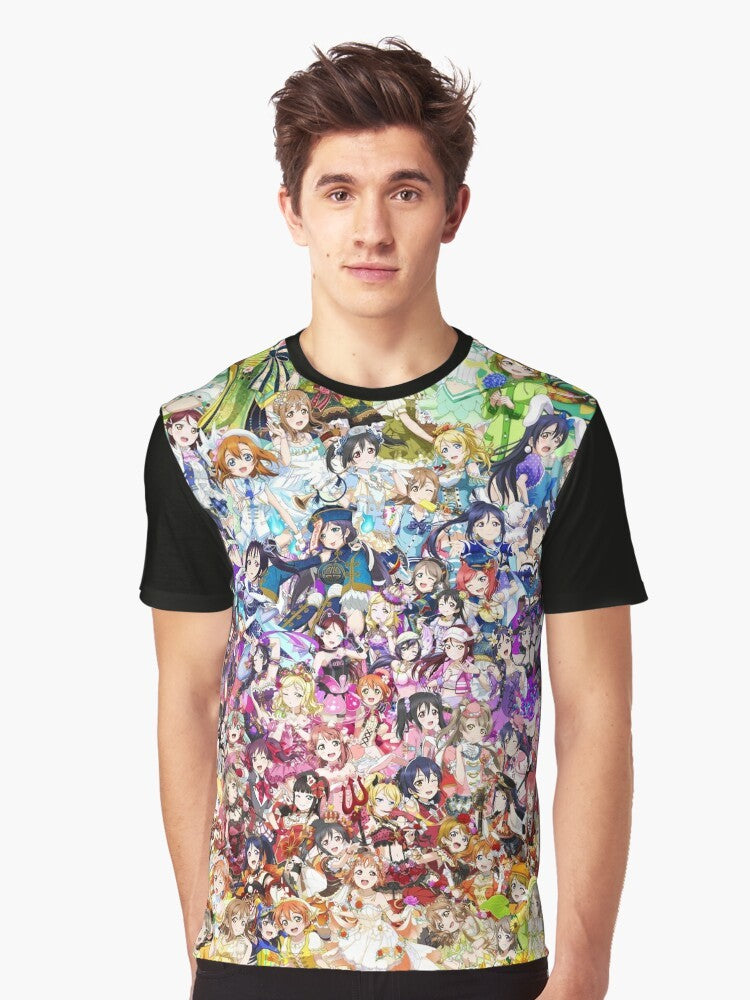 Love Live Aqours Rainbow Graphic T-Shirt featuring the characters from the anime series Love Live Sunshine - Men