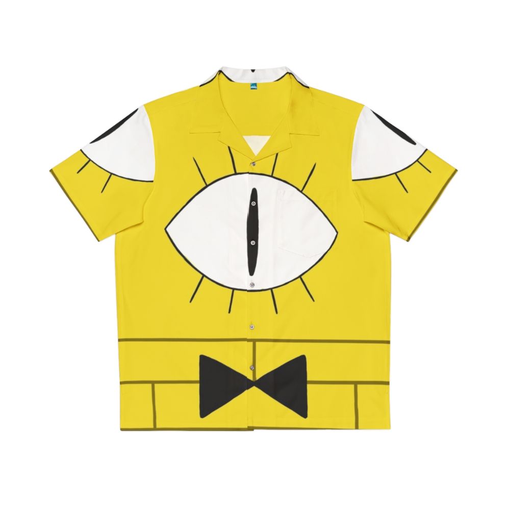 Bill Cipher Hawaiian Shirt with Gravity Falls Character and Yellow Eye Design